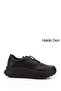 Women's Black Rubber Laced Comfort Genuine Leather Sneaker