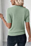 Crew Neck Stretch Fabric Short Sleeve Mint Blouse - 3