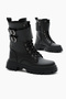 Women's Black Leather Thermo Sole Side Double Buckle Velcro Laced and Zippered Boots