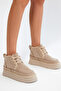 Women's Beige Suede Comfortable Fit Lace-Up Furry Suede Boots - 4