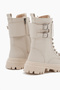 Women's Beige Skin Thermo Sole Side Double Buckle Stone Lace up and Zipper Boots - 5