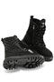 Girl's Black Thermo Sole Quilted Stitched Long Boots with Laces and Zipper - 3