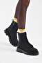 Women's Black Skin Poly Sole Comfortable Fit Lace Up Boots - 3