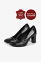 Genuine Leather Black Premium Soft Leather Simple Flat Model Comfort Classic 7.5 Cm Thick Heeled Shoes