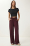 Drawstring Cross Belt Knitted Trousers Lcr0112 Bordo - 3