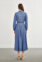 Denim Shirt Collar Sequin Detailed Blue Dress 0382 - 6