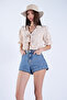 Beige Balloon Sleeve Tassel Detailed Tie-Front Woven Blouse Alc-X15132 - 3