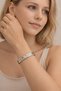 Stone Detailed Perforated Patterned Silver Color Steel Handcuff Bracelet