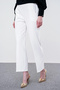 Wide Leg Fabric Ecru Trousers with Waist Elastic Detail P-0102 - 5
