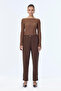 Elastic Waist Button Detailed Cigarette Brown Trousers 0251 - 2