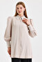 Stone Detailed Balloon Sleeve Beige Tunic 1452