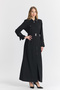 Shirt Collar Zippered Belted Black Overcoat 13781 - 5