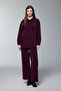 Textured Pocket and Zipper Detailed Double Suit Set Claret Red 1697