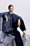 Ethnic Patterned Waist-Tie Indigo Cardigan 0012
