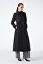 Button Detailed Belted Trench Coat Black 13860 - 5