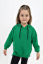 Girl's Oversized Hooded Drawstring Low Shoulder Embroidered Printed Slit Sweatshirt - 2 Yarns