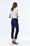 Narrow Leg Elastic Waist Fabric Navy Blue Trousers 0148 - 6