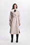 Fur Collar Zipper Detailed Leather Stone Trench Coat 13527 - 3