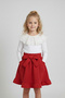 Girl's White Lace Collar and Big Pockets Red Skirt Set (Ages 5-14)