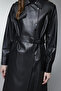 Shirt Collar Belt Detailed Leather Black Trench Coat 13823 - 2
