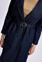 Belt Detailed Denim Navy Blue Trench Coat 13704 - 2