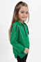 Girl's Oversized Hooded Drawstring Low Shoulder Embroidered Printed Slit Sweatshirt - 2 Yarns - 2