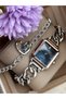 Chain Model (Additional Link) Stylish Box, Silver Color Steel Cord, Women's Wristwatch+Bracelet - 8
