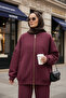 3 İplik Ş Fleece-Lined Bomber Double Hijab Set |   Cotton Comfortable Suit Burgundy - 4