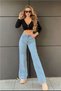 Light Blue High Waist Casual Women's Tube Leg Denim Palazzo Pants - 3