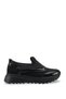 Galivona Black Black Women's Leather Laceless Thick Sole Detailed Stoned Casual Sports Shoes - 5