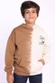 Boy's Oversized Hooded Pocket Low Shoulder Color Block Printed Sweatshirt - 2 Yarns