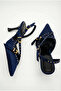 Women's Special Design Navy Blue Satin Metal Buckle Accessory Upholstered Pointed Toe Thin Heeled Shoes - 3