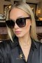 Selin Black Square Gold Detailed Ultra Light Uv400 Filtered Women's Sunglasses