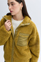 Women's Mustard Oversize Plush Bomber Jacket - 3