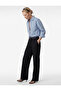 Straight Fit Pocketed Straight Wide Leg Belted Fabric Trousers