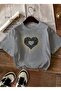 Women's Modern Leopard Heart Design Gray T-Shirt