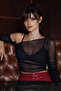 Women's Black Tulle Blouse with Gathered Sleeves and Side Gathered Bustier Be209