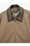 Regular Fit Long Sleeve Pocketed Corded Fabric Collar Detailed Zippered Cashmere Jacket - 5