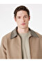 Regular Fit Long Sleeve Pocketed Corded Fabric Collar Detailed Zippered Cashmere Jacket