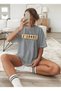 Women's Leopard Detailed J'Adore Written Gray T-Shirt