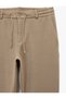 Buttoned Pique Fabric Double Leg Slim Fit Trousers with Lace-Up Waist and Pocket Detail - 5
