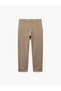 Buttoned Pique Fabric Double Leg Slim Fit Trousers with Lace-Up Waist and Pocket Detail - 3
