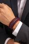 Burgundy-Blue Genuine Leather Fan Men's Bracelet Combination-Magnetic Metal Buckle Set Colorful Design