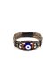 Brown Genuine Leather Evil Eye Beaded Men's Bracelet |   Magnetic Metal Buckle Design - 2