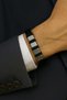 Men's Bracelet with Metal Block Detail on Black Genuine Leather |   Magnetic Buckle, Modern Design