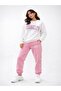 Women's Pink Crew Neck Brooklyn Printed Tracksuit Set with 3 Thick Ribbons - 3