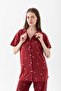 Women's Snowflake Patterned 100% Cotton Shirt Collar Short Sleeve Buttoned Pajama Set - 5