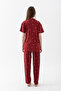 Women's Snowflake Patterned 100% Cotton Shirt Collar Short Sleeve Buttoned Pajama Set - 8