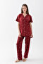 Women's Snowflake Patterned 100% Cotton Shirt Collar Short Sleeve Buttoned Pajama Set - 2