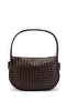 Women's Bitter Brown Knit Patterned Baguette Leather Hand Knitted and Shoulder Bag Machine Knitted